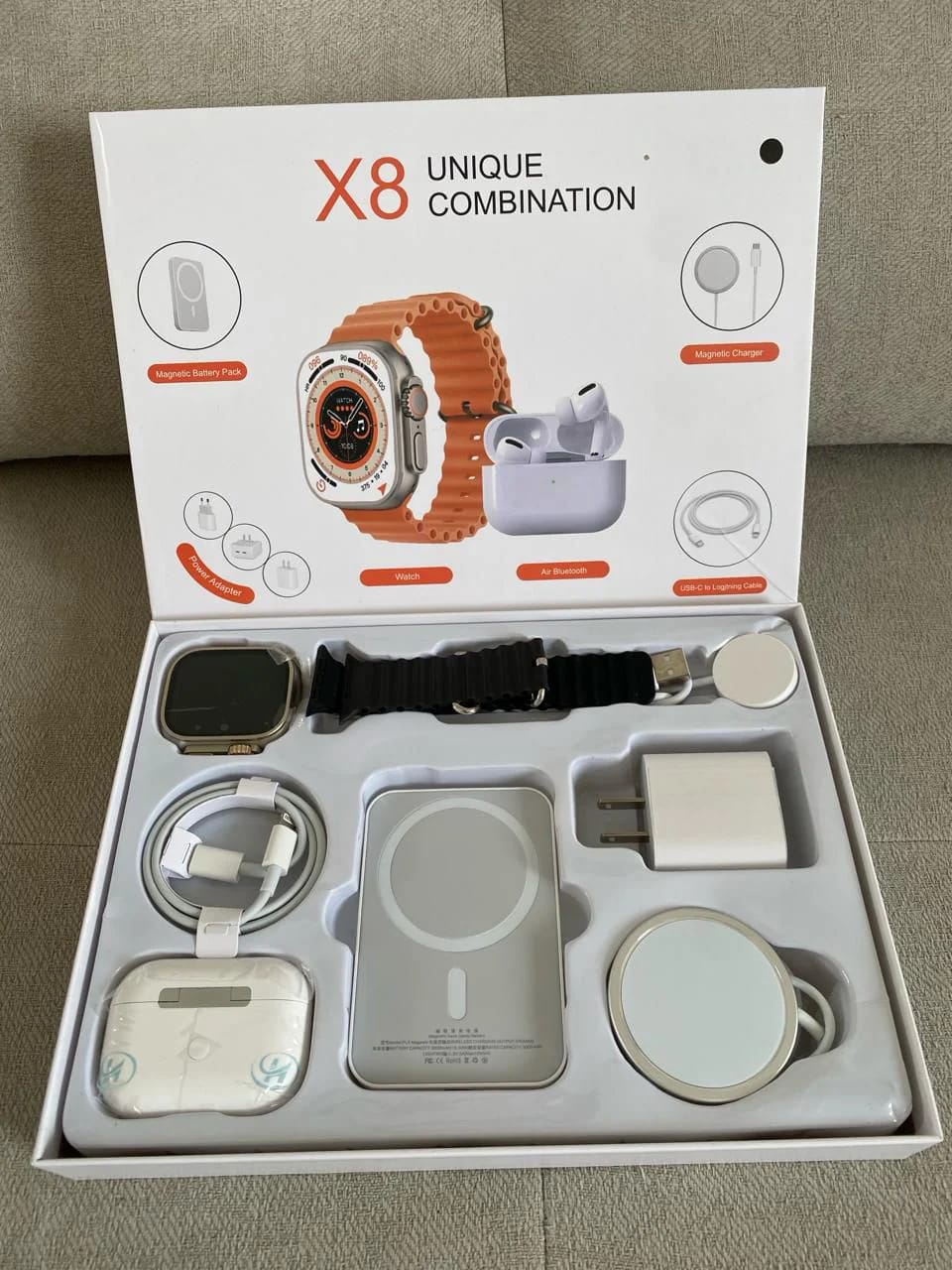 Smartwatch X8 Combo 5 en 1 - Reloj + Audifonos + Power Bank + Cargadores - AUREVAX