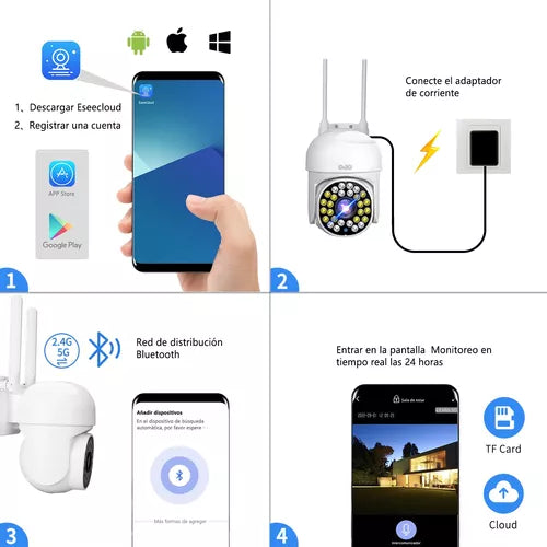 Cámara seguridad WiFi 360° Full HD exterior IP66 Ecuador