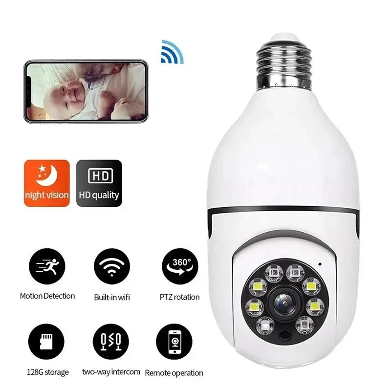 Foco cámara seguridad WiFi HD 360° exterior Ecuador