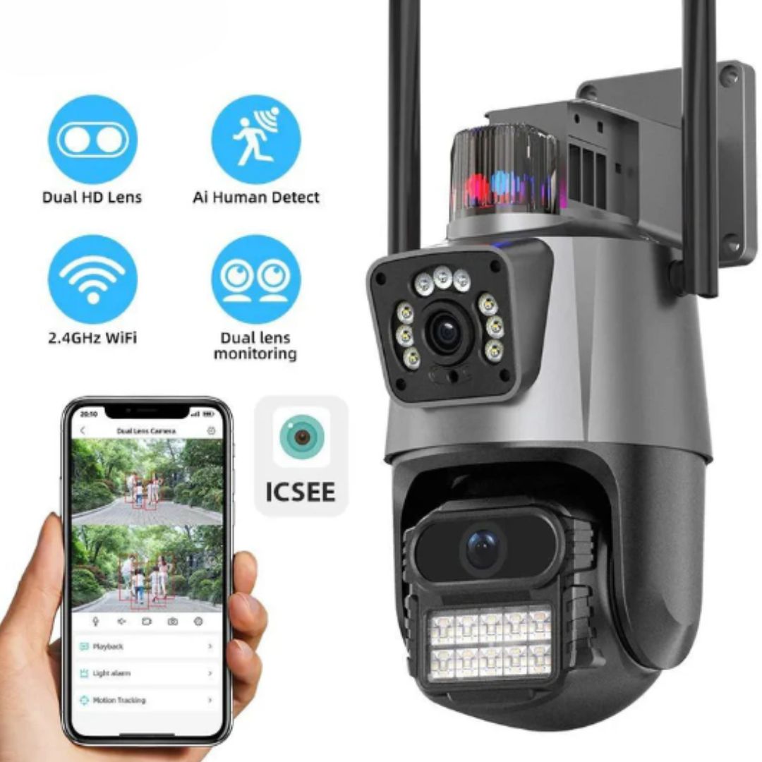 Cámara seguridad doble lente sirena WiFi 360° Ecuador