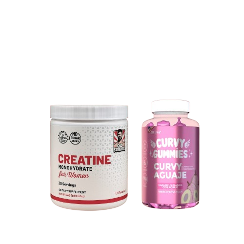 Combo Curvy Gummies + Creatina Gummies AUREVAX - Suplemento natural para curvas femeninas y fuerza muscular con aguaje amazónico y creatina monohidrato 5g en formato gomita - Ecuador
