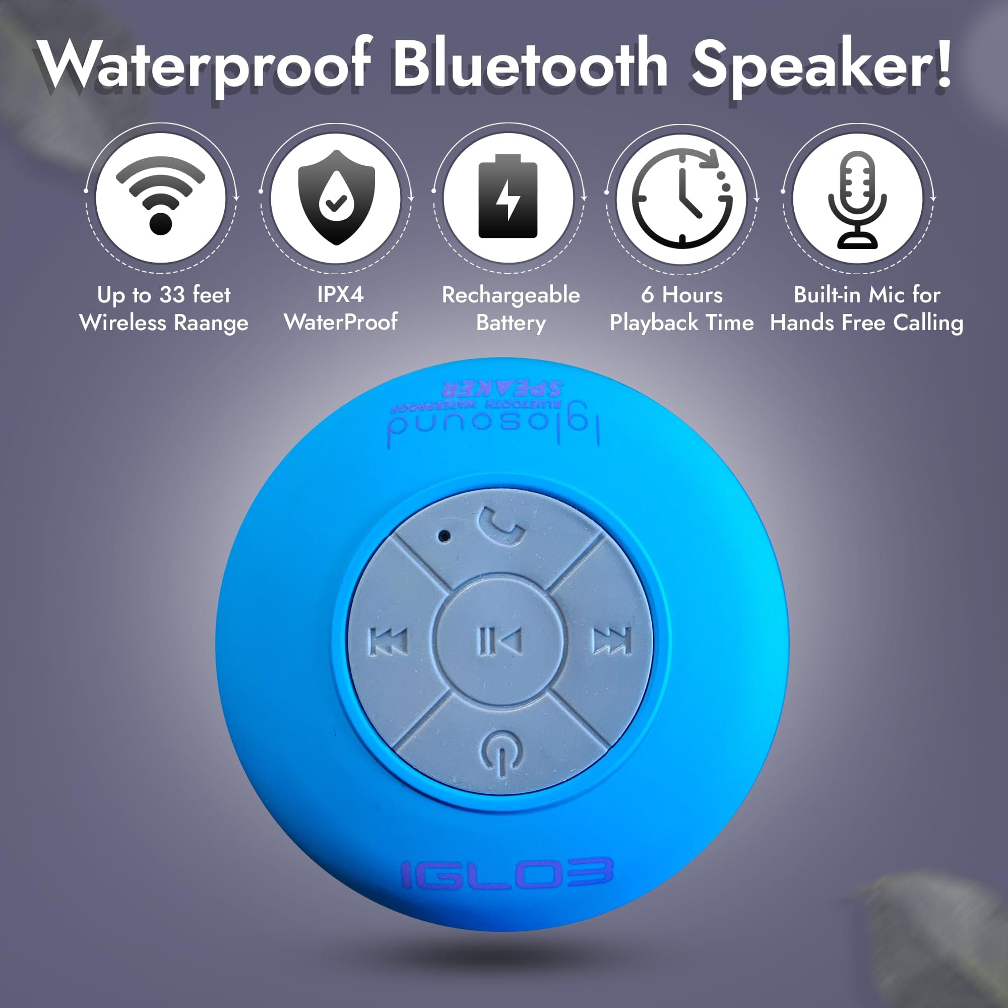 Parlante de Ducha Bluetooth - Resistente al Agua IPX4 con Manos Libres - AUREVAX