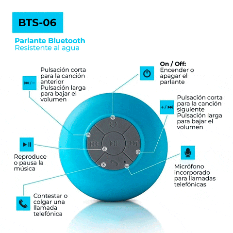 Parlante de Ducha Bluetooth - Resistente al Agua IPX4 con Manos Libres - AUREVAX