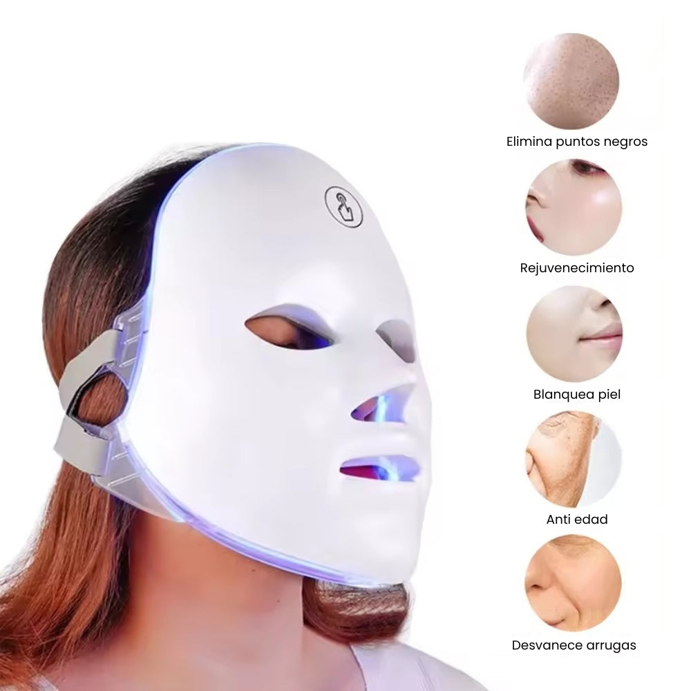 Máscara facial LED 7 colores rejuvenecimiento piel Ecuador
