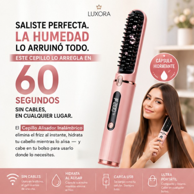 Cepillo Alisador Inalámbrico – Plancha Multifuncional con Cápsula Hidratante - AUREVAX