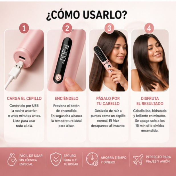 Cepillo Alisador Inalámbrico – Plancha Multifuncional con Cápsula Hidratante - AUREVAX