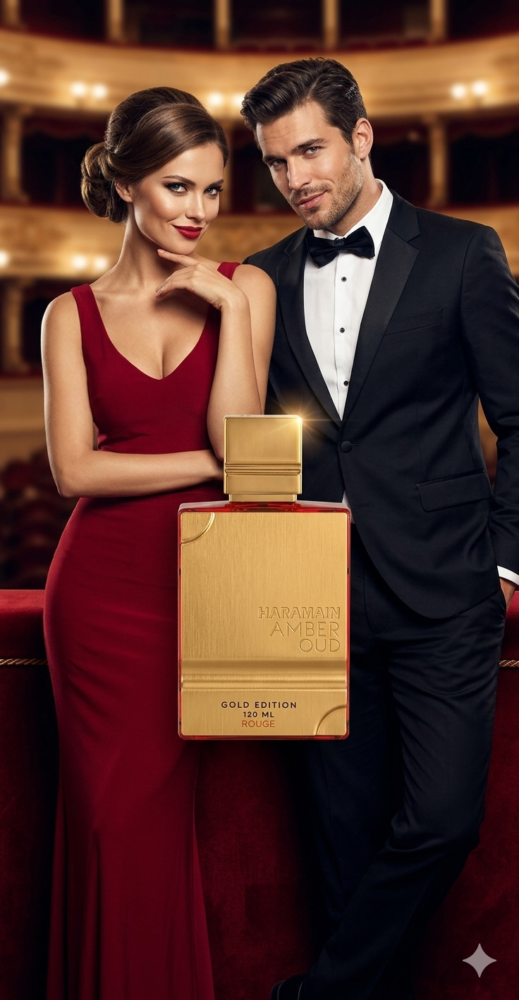 Perfume Haramain Rouge oriental ambarado unisex con vainilla y sándalo 