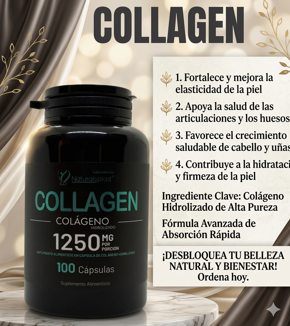 Colágeno Marino 100 Cápsulas 1250mg – Suplemento para piel firme, cabello y articulaciones