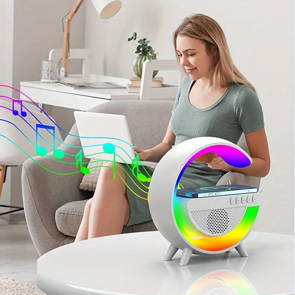 Lampara Altavoz Inteligente G Speaker - Luz, Sonido y Carga Inalambrica 3 en 1 - AUREVAX