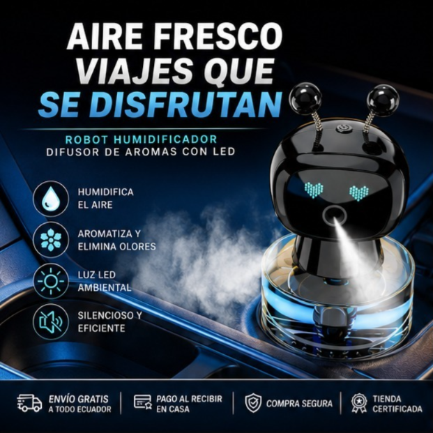 Robot Humidificador para Auto – Difusor de Aromas con LED