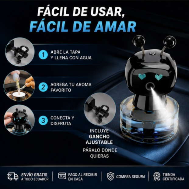 Robot Humidificador para Auto – Difusor de Aromas con LED
