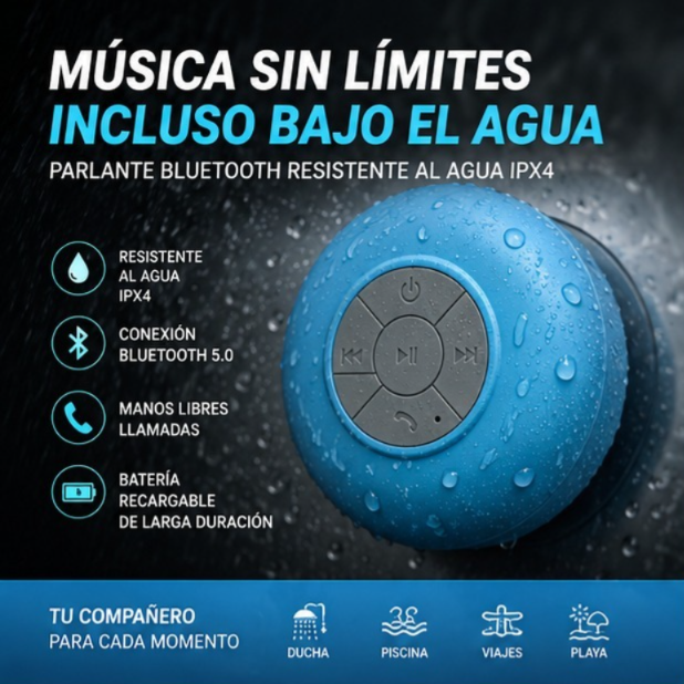 Parlante de Ducha Bluetooth - Resistente al Agua IPX4 con Manos Libres